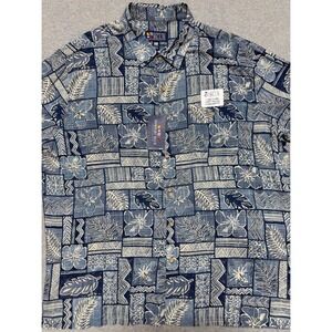 New Newport Blue Mens XXL Rayon Hawaiian Shirt Blue Tropical Floral Button Down